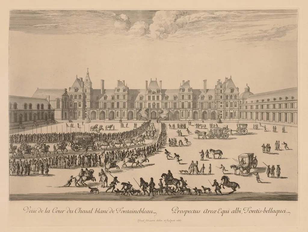 Vue de la Cour du Cheval-Blanc de Fontainebleau, by Israël Silvestre, 1667
