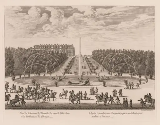 Vue du Château de Versailles, du côté de l'allée et de la fontaine du Dragon, by Israël Silvestre