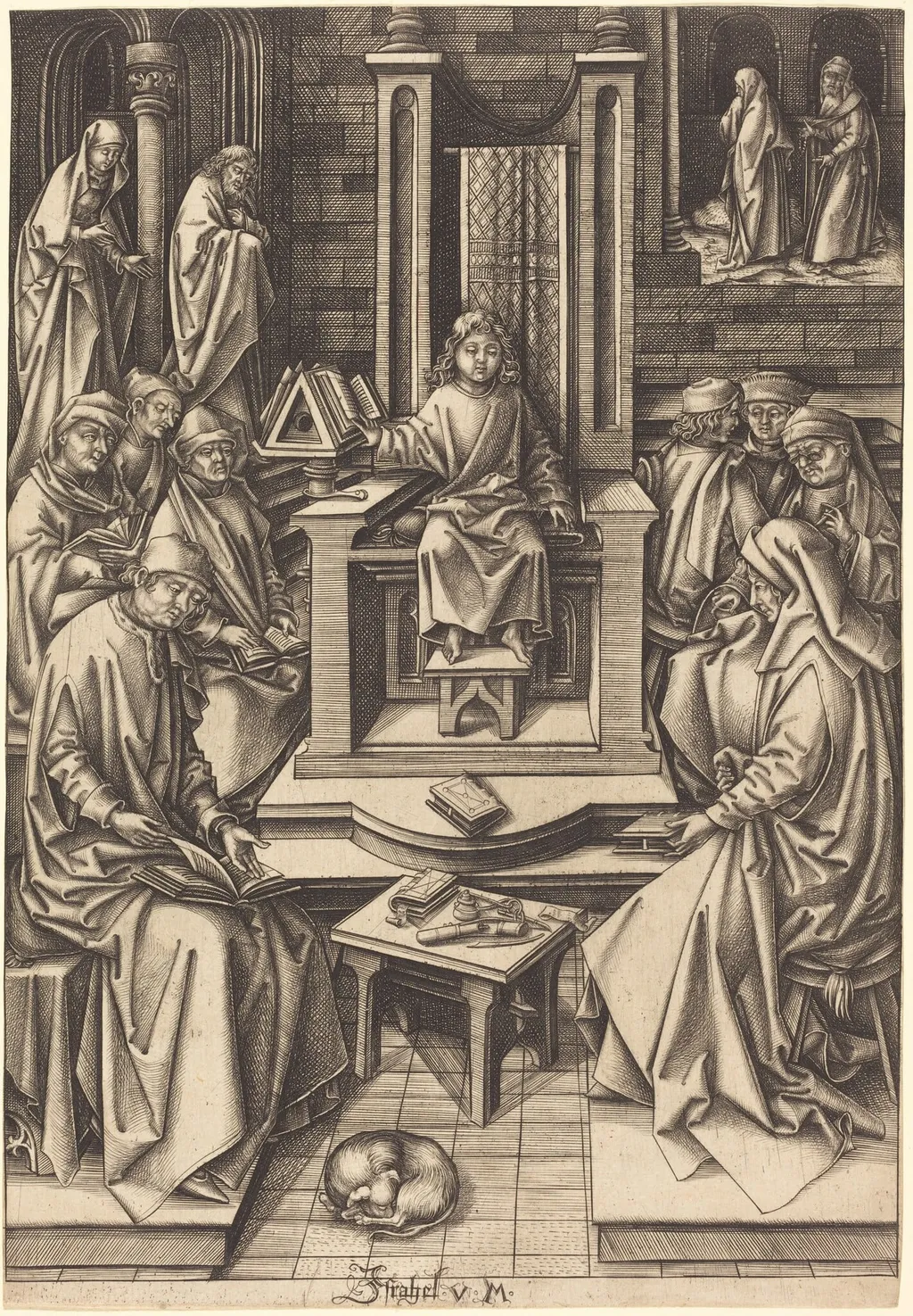 Christ Among the Doctors, by Israhel van Meckenem, ink, 1495