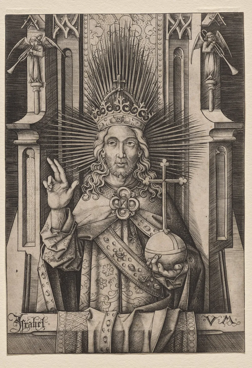 Christ the Redeemer (Salvator Mundi), by Israhel van Meckenem, 1495