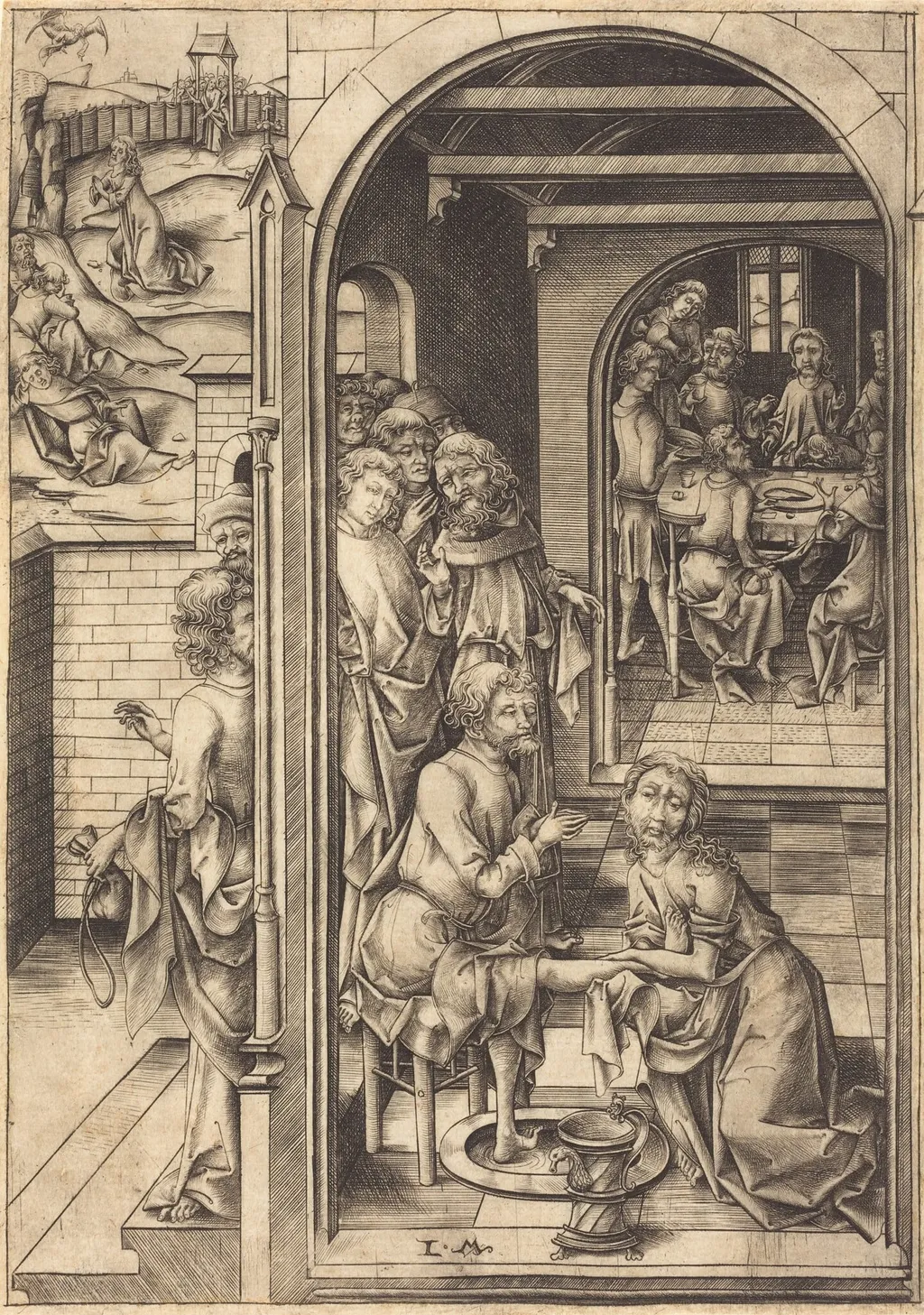 Christ Washing the Feet of the Apostles, by Israhel van Meckenem, ink, 1480