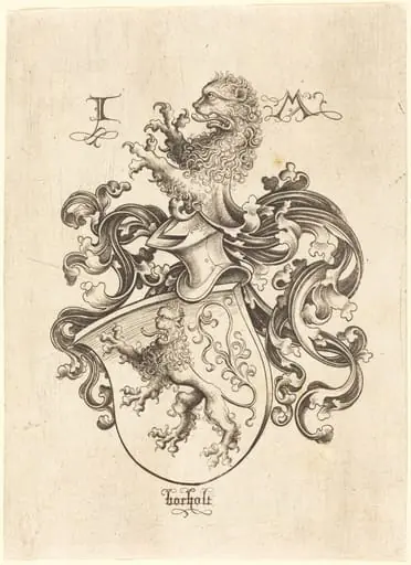 Coat of Arms with Lion, by Israhel van Meckenem
