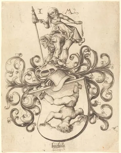 Coat of Arms with Tumbling Boy, by Israhel van Meckenem