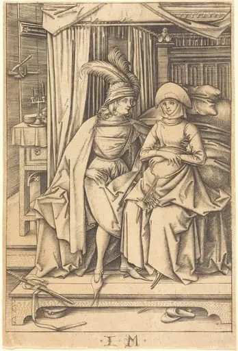 Couple Seated on a Bed, by Israhel van Meckenem