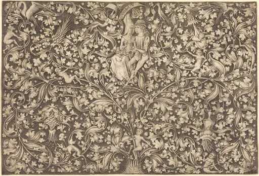 Ornament Panel with Two Lovers, by Israhel van Meckenem