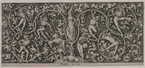 Ornament with Dance of the Lovers, by Israhel van Meckenem