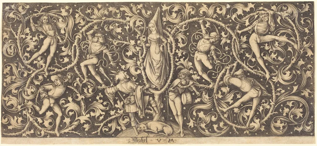 Ornament with Morris Dancers, by Israhel van Meckenem, ink, 1495