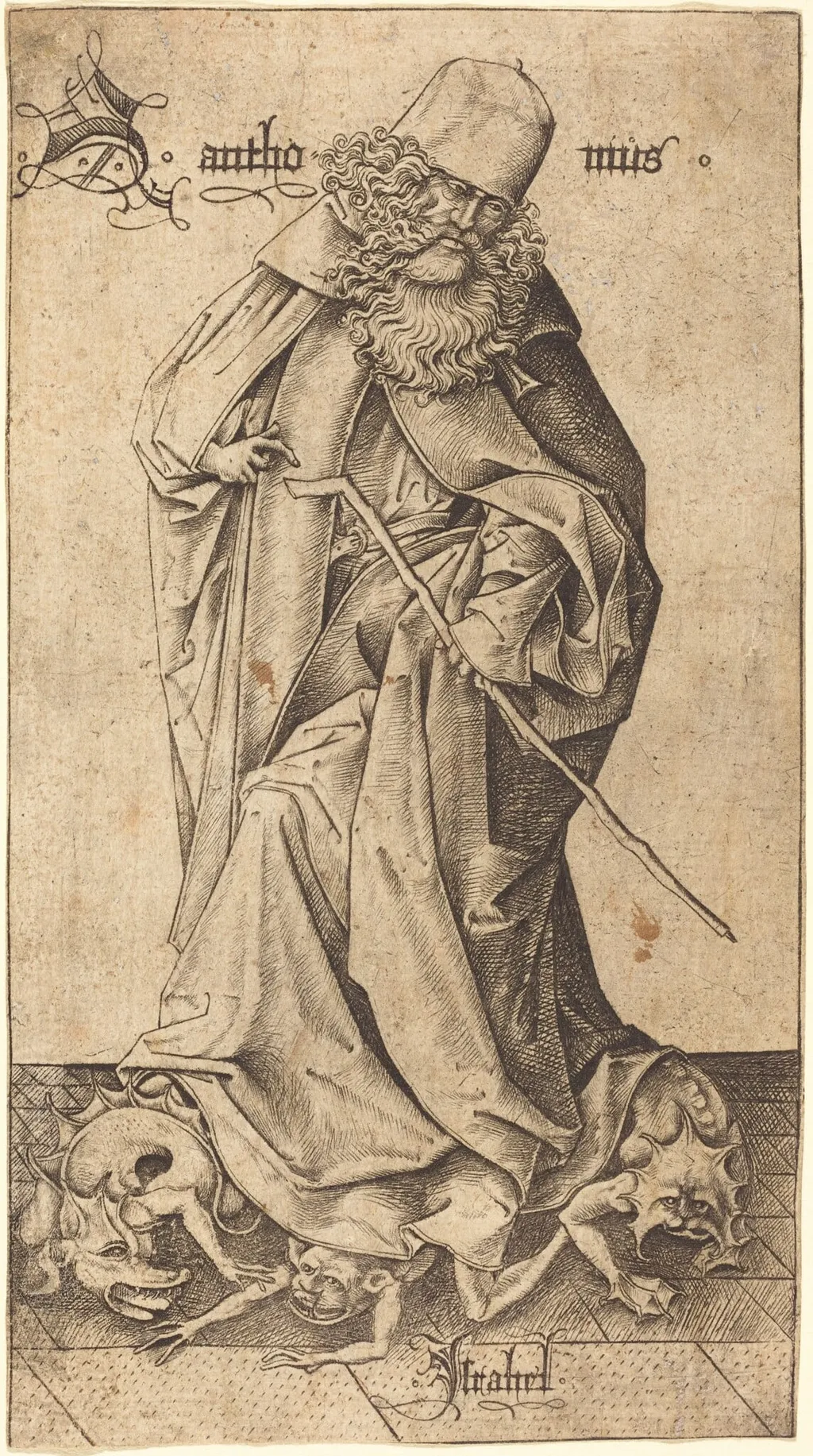 Saint Anthony, by Israhel van Meckenem, ink, 1474
