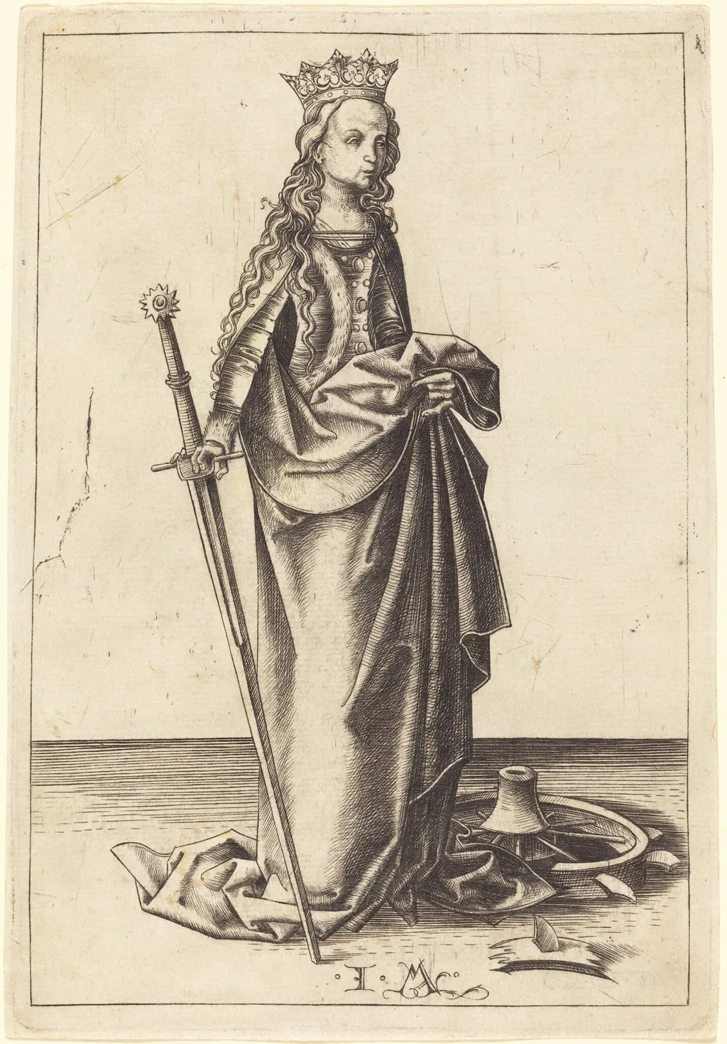 Saint Catherine, by Israhel van Meckenem, ink, 1485