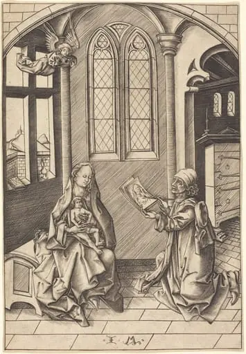 Saint Luke Drawing a Portrait of the Virgin, by Israhel van Meckenem