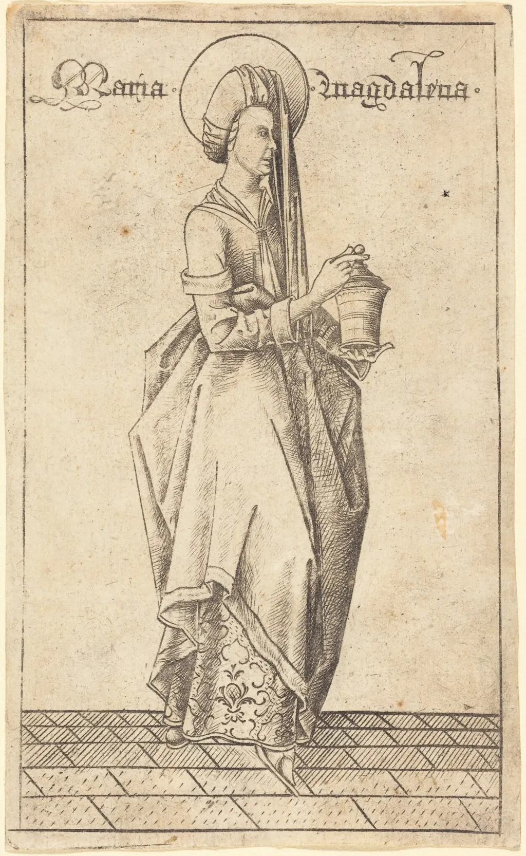 Saint Mary Magdalene, by Israhel van Meckenem, ink, 1470