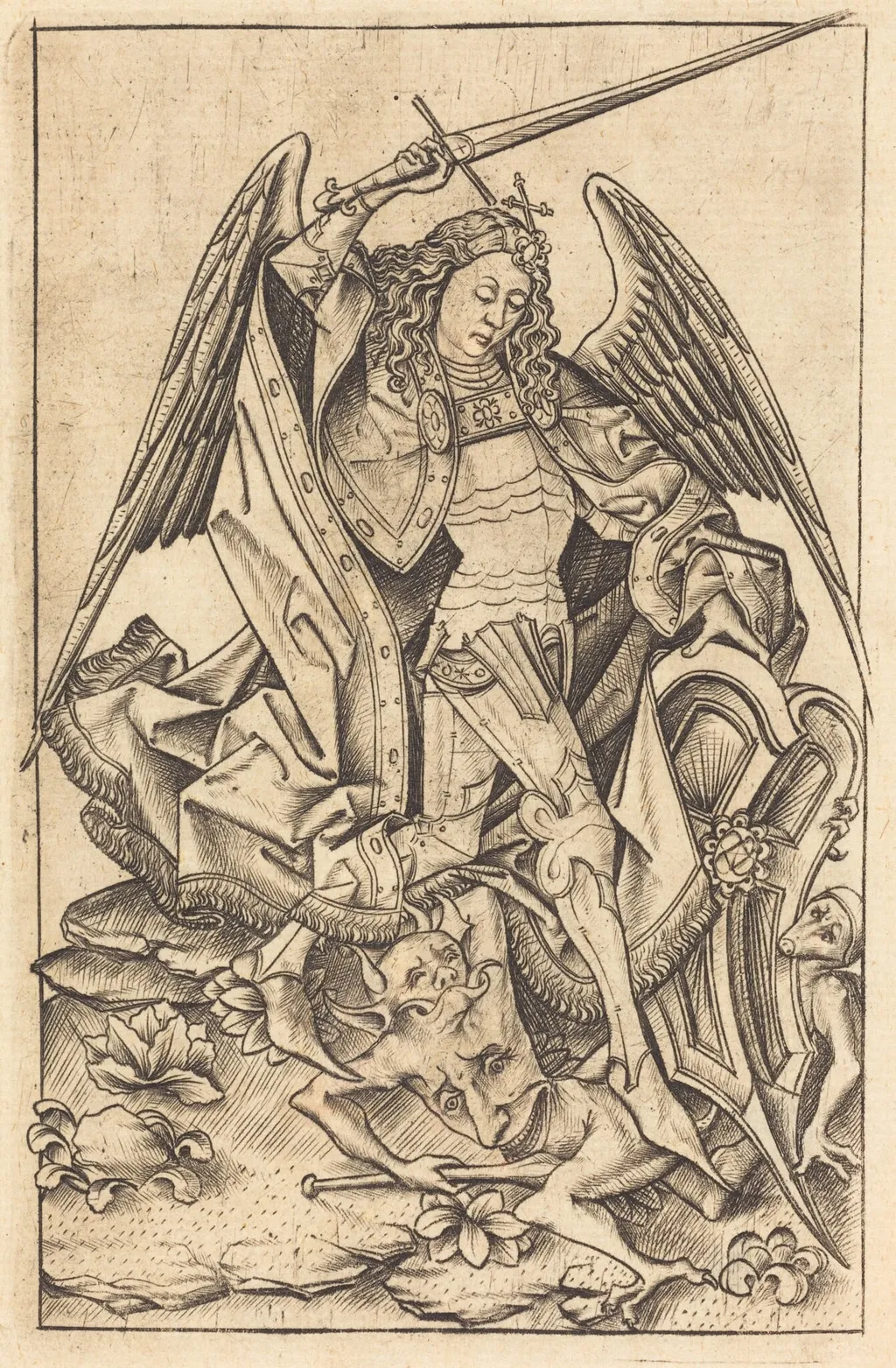 Saint Michael, by Israhel van Meckenem, ink, 1475