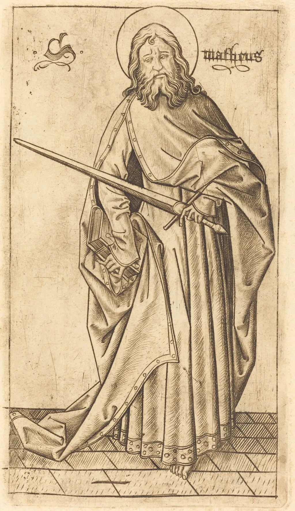 Saint Paul (?) or Saint Matthew (?), by Israhel van Meckenem, ink, 1475