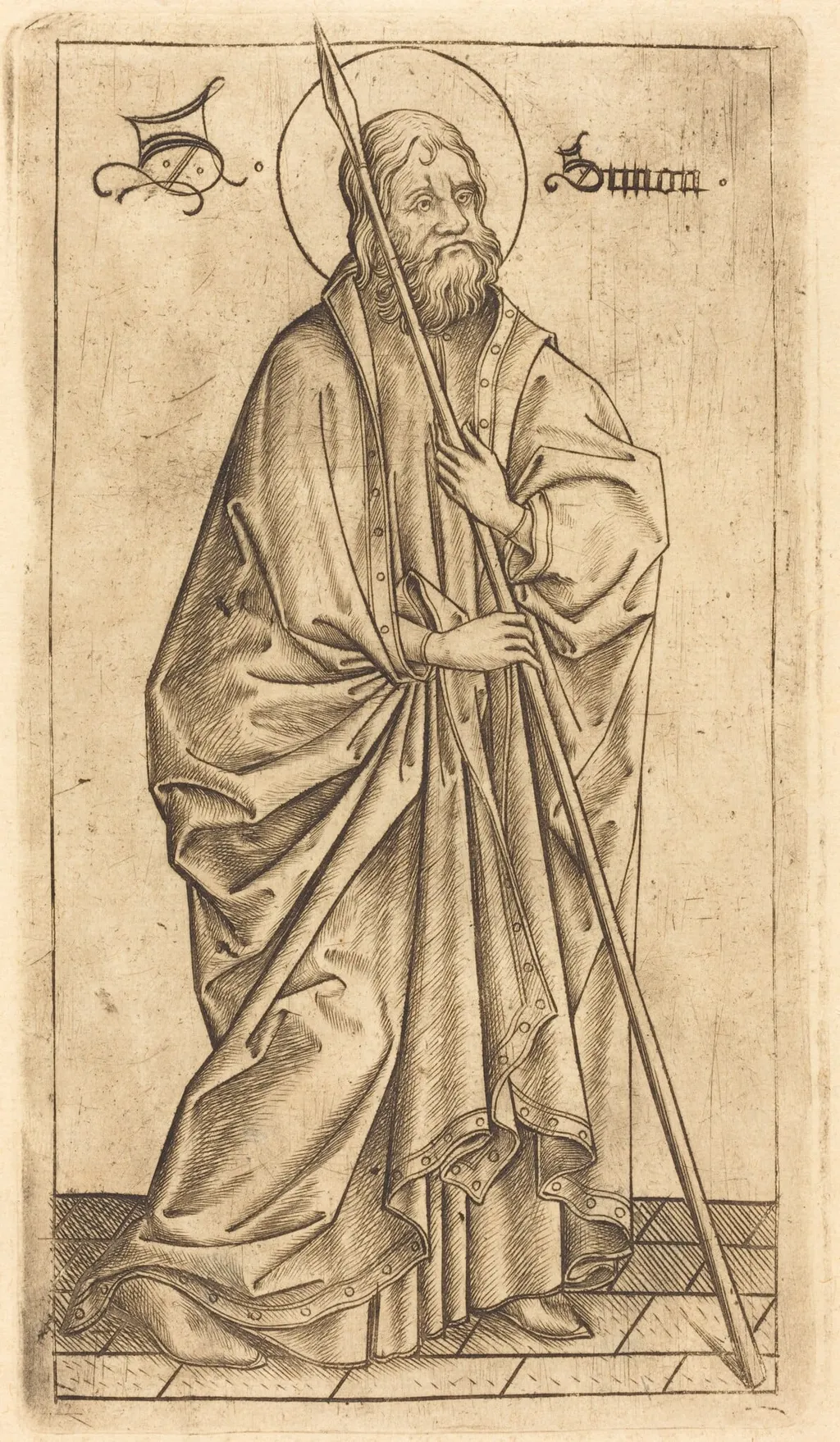 Saint Thomas (?) or Saint Simon (?), by Israhel van Meckenem, ink, 1475