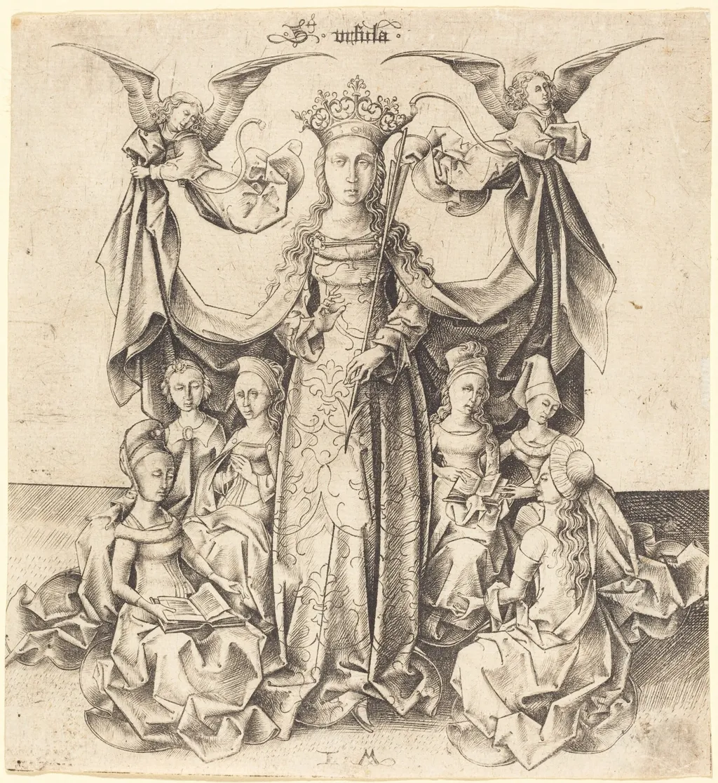 Saint Ursula and Her Maidens, by Israhel van Meckenem, ink, 1478