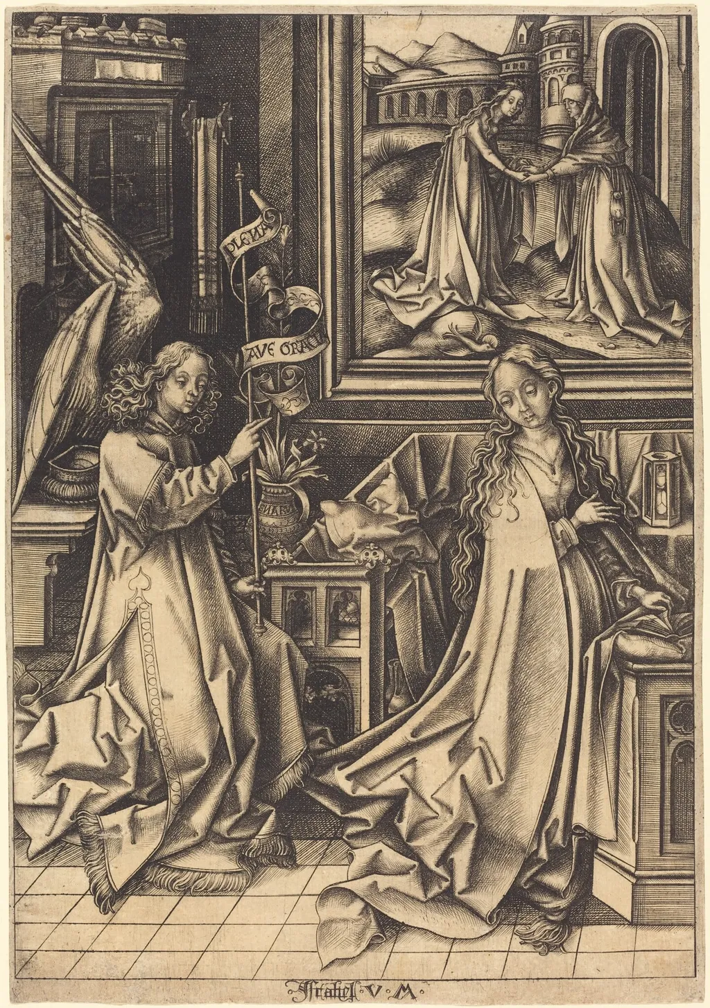 The Annunciation, by Israhel van Meckenem, ink, 1495
