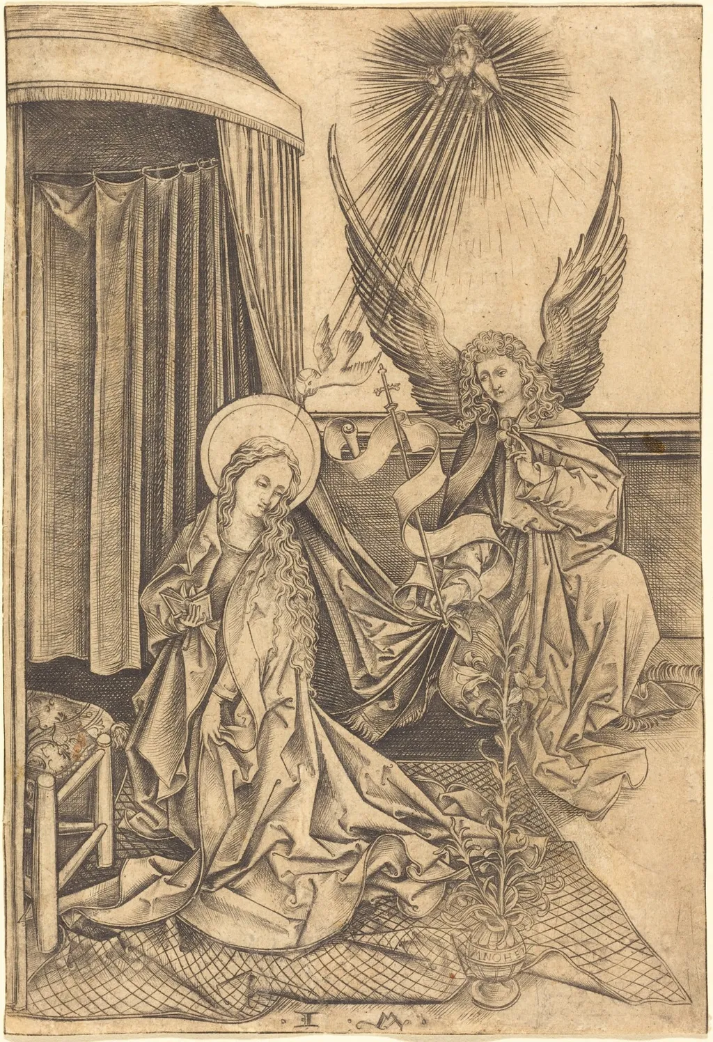 The Annunciation, by Israhel van Meckenem, ink, 1485