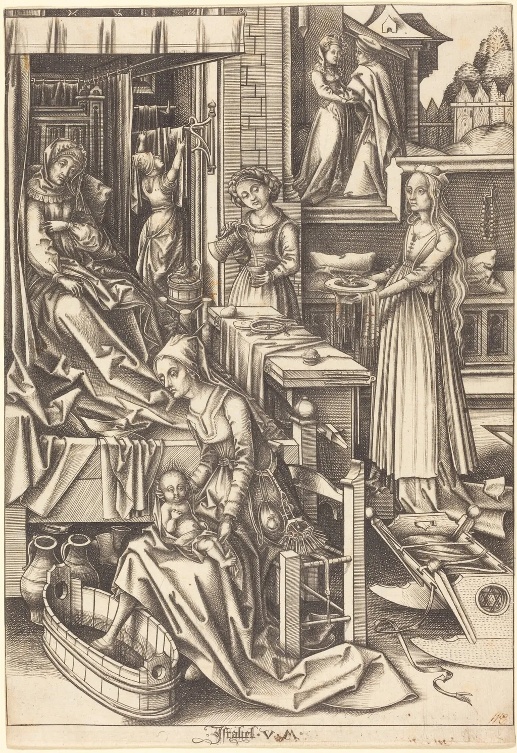 The Birth of the Virgin, by Israhel van Meckenem, ink, 1495
