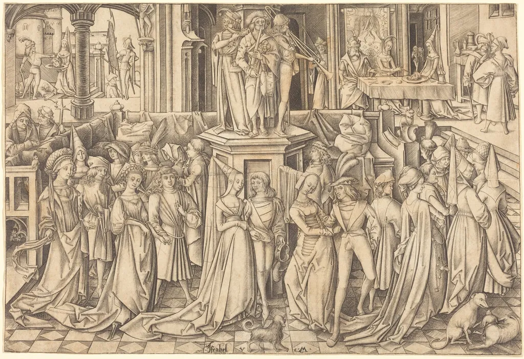 The Dance at the Court of Herod, by Israhel van Meckenem, ink, 1500
