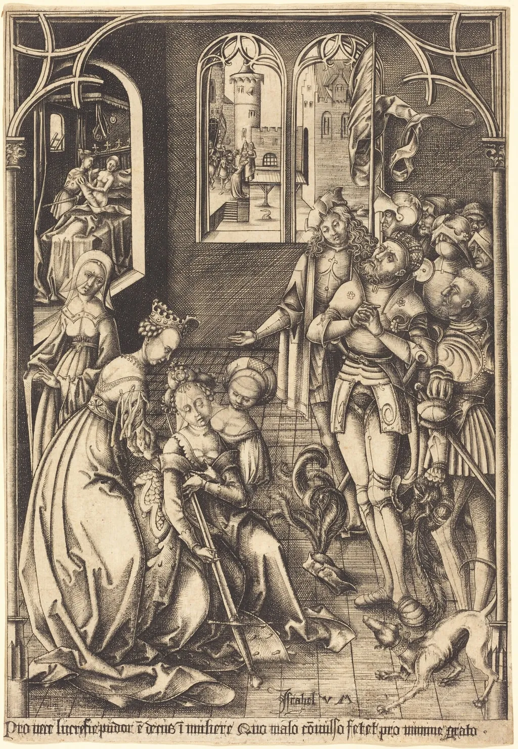 The Death of Lucretia, by Israhel van Meckenem, ink, 1502