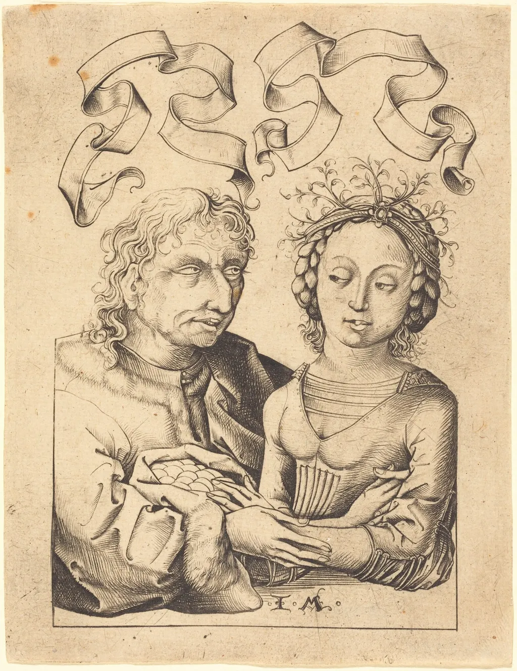 The Foolish Old Man and the Young Girl, by Israhel van Meckenem, ink, 1485