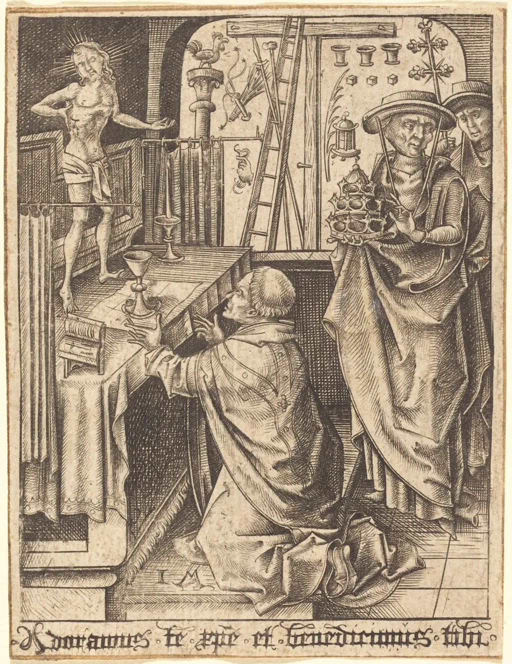The Mass of Saint Gregory, by Israhel van Meckenem, ink, 1485