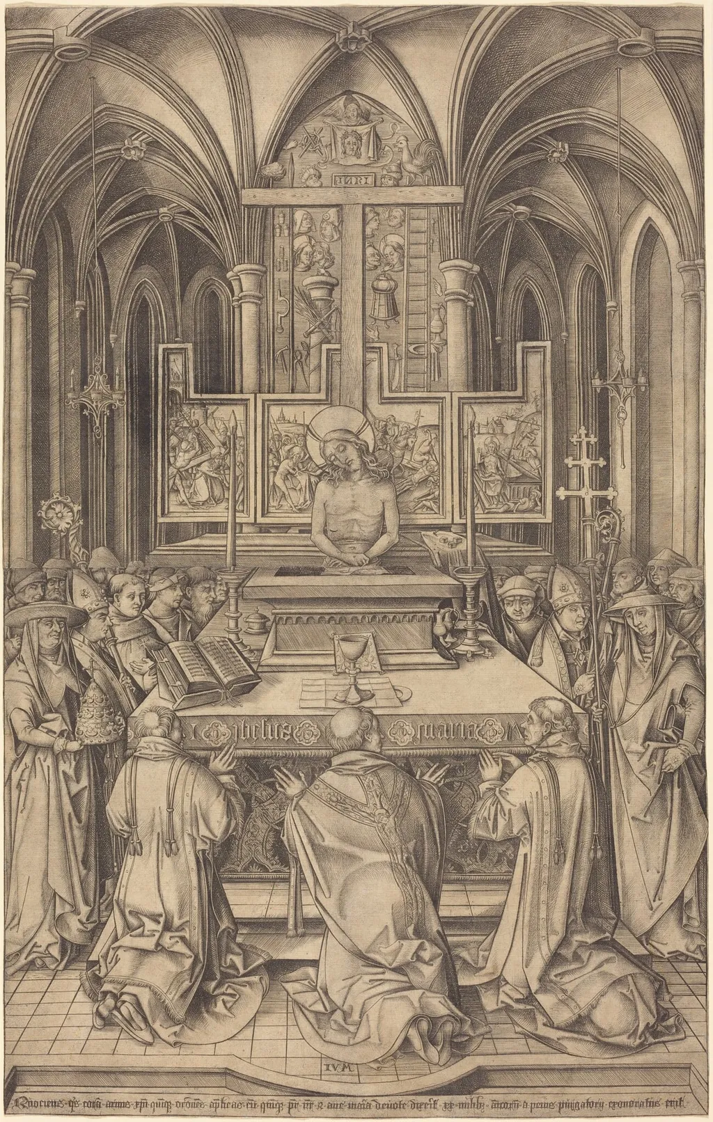The Mass of Saint Gregory, by Israhel van Meckenem, ink, 1495