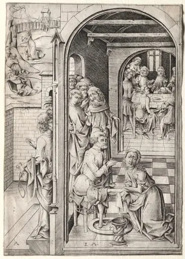 The Passion:  Christ Washing the Feet of His Disciples, by Israhel van Meckenem
