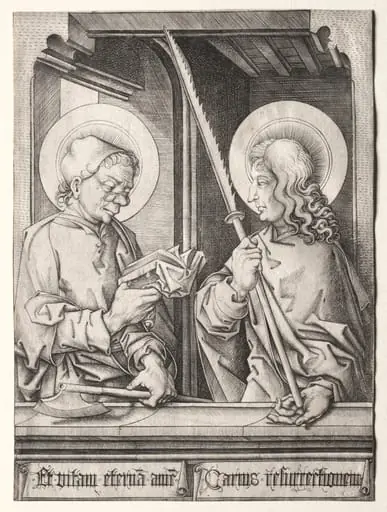 The Twelve Apostles at Gothic Windows:  St. Matthias and St. Judas Thaddaeus, by Israhel van Meckenem
