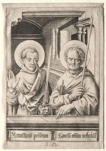 The Twelve Apostles: Saint Simon (?) and Saint Matthew, by Israhel van Meckenem