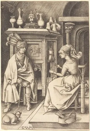 The Visit to the Spinner, by Israhel van Meckenem