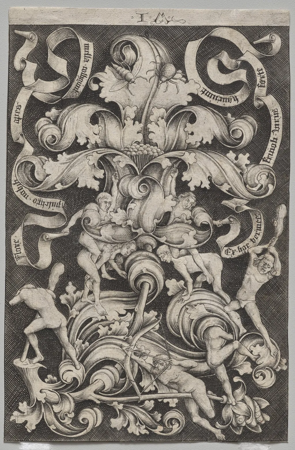 Upright Ornament with Eight Naked Men, by Israhel van Meckenem, 1495