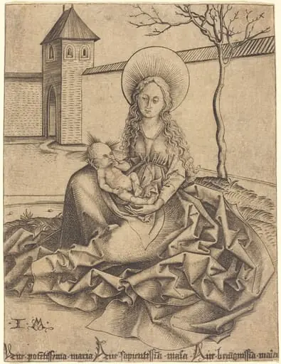 Virgin and Child in a Courtyard, by Israhel van Meckenem