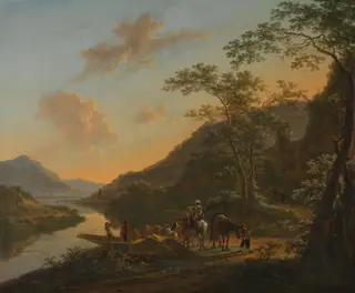 Italiaans landschap met overzetveer