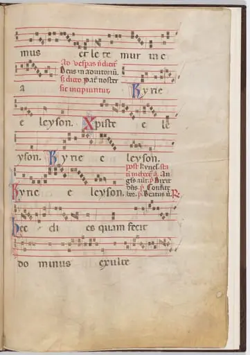 Leaf 5 from an antiphonal fragment, by Italian 13th Century