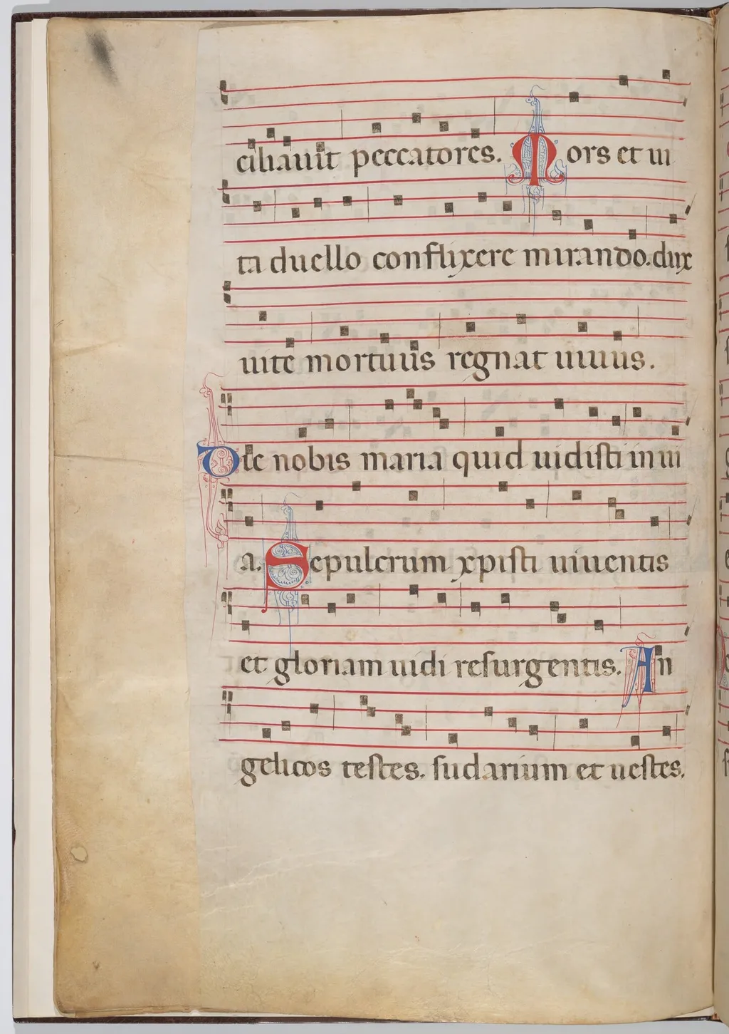 Leaf 6 from an antiphonal fragment (verso), by Italian 13th Century, ink, 1275