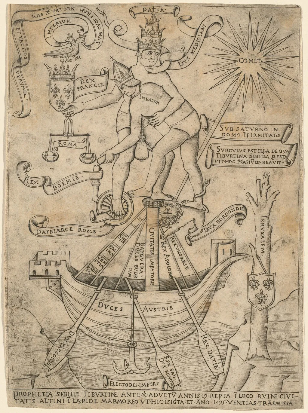 Allegory of the Emperor and the Pope, by Italian 15th Century, ink, 1495