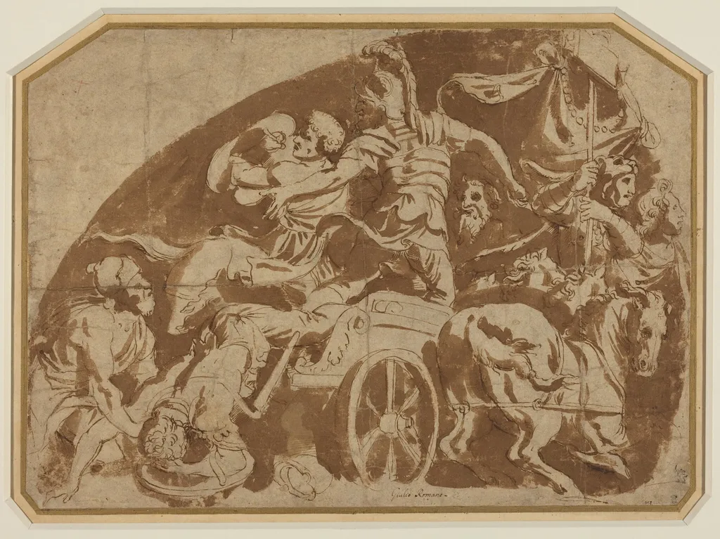 Flight of Meriones, with Dead Coeranos Being Dragged from the Chariot, by Italian 16th Century, ink, 1550
