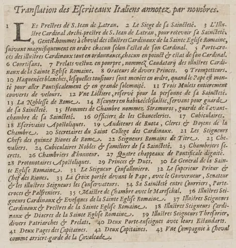 French captions to 'La Calvacatura con le sue Cerimonie', by Italian 16th Century