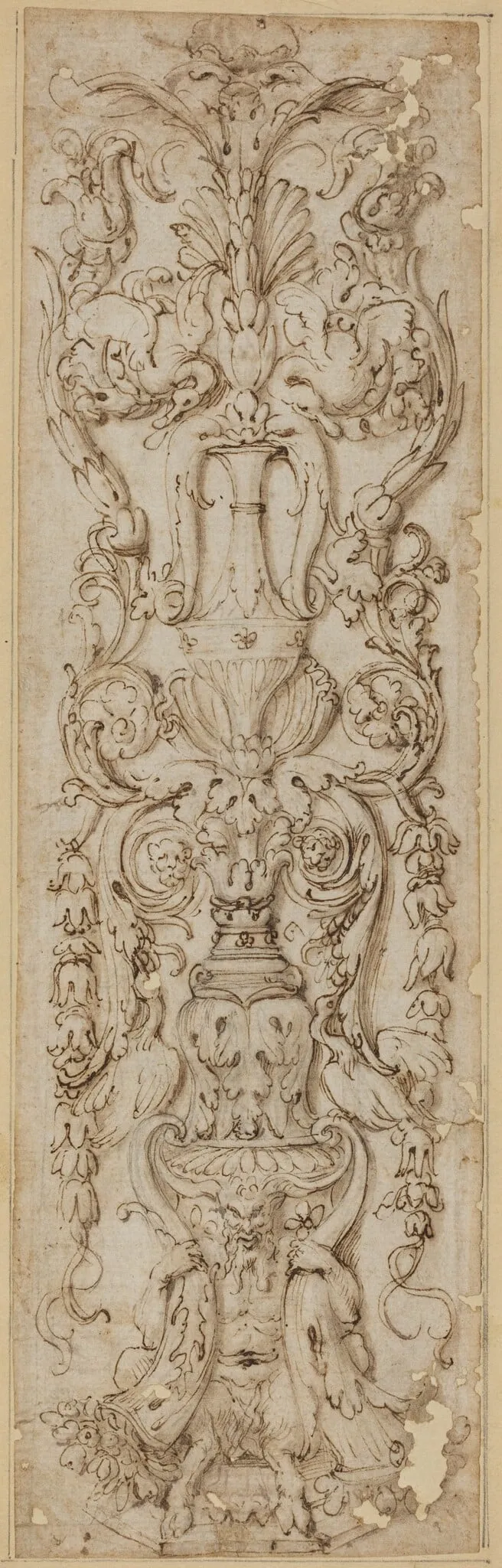 Grotesque with a Satyr, by Italian 16th Century, chalk, 1550