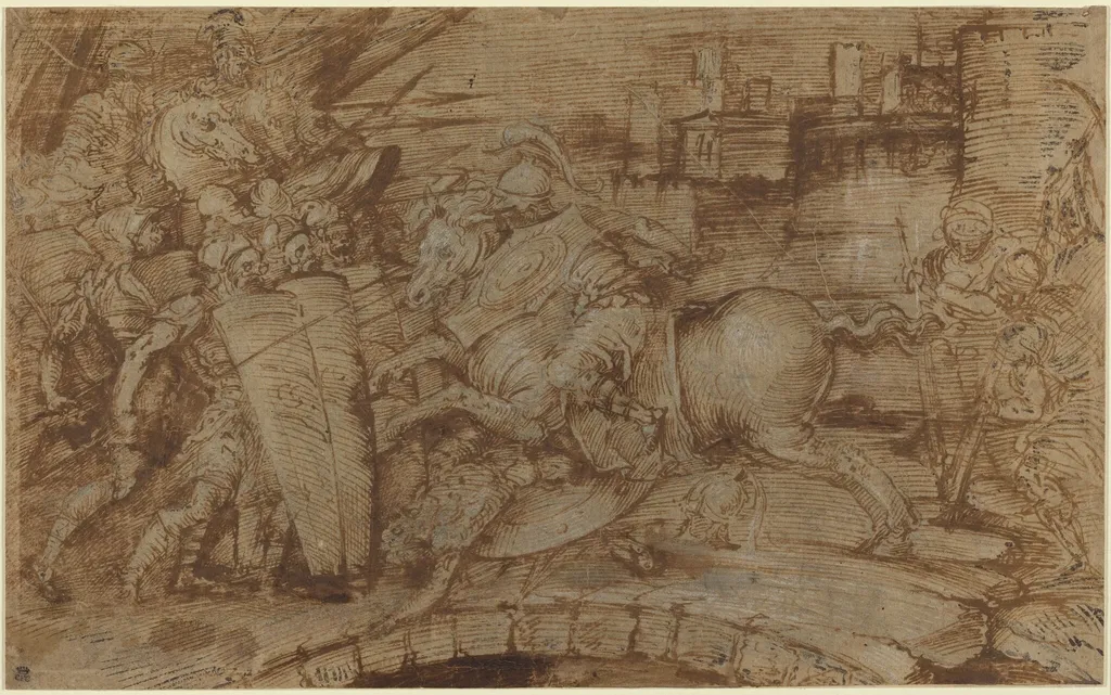 Horatius Cocles Defending Rome, by Italian 16th Century, chalk, 1501