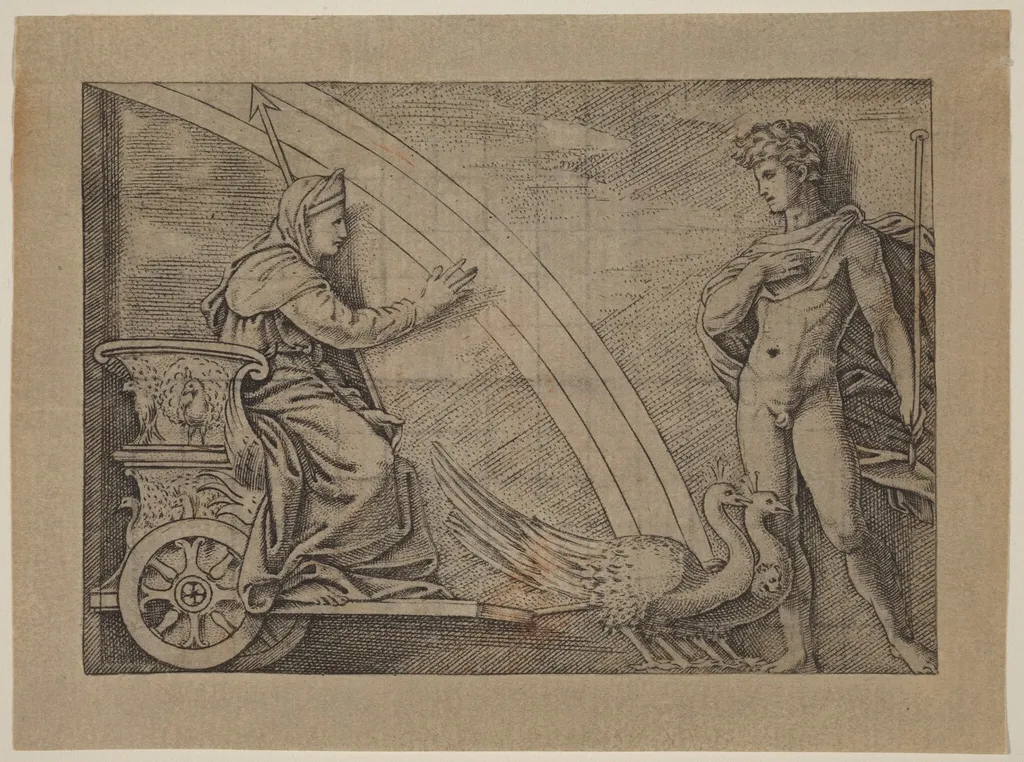 Juno in a Chariot Pulled by Peacocks, by Italian 16th Century, ink, 1550
