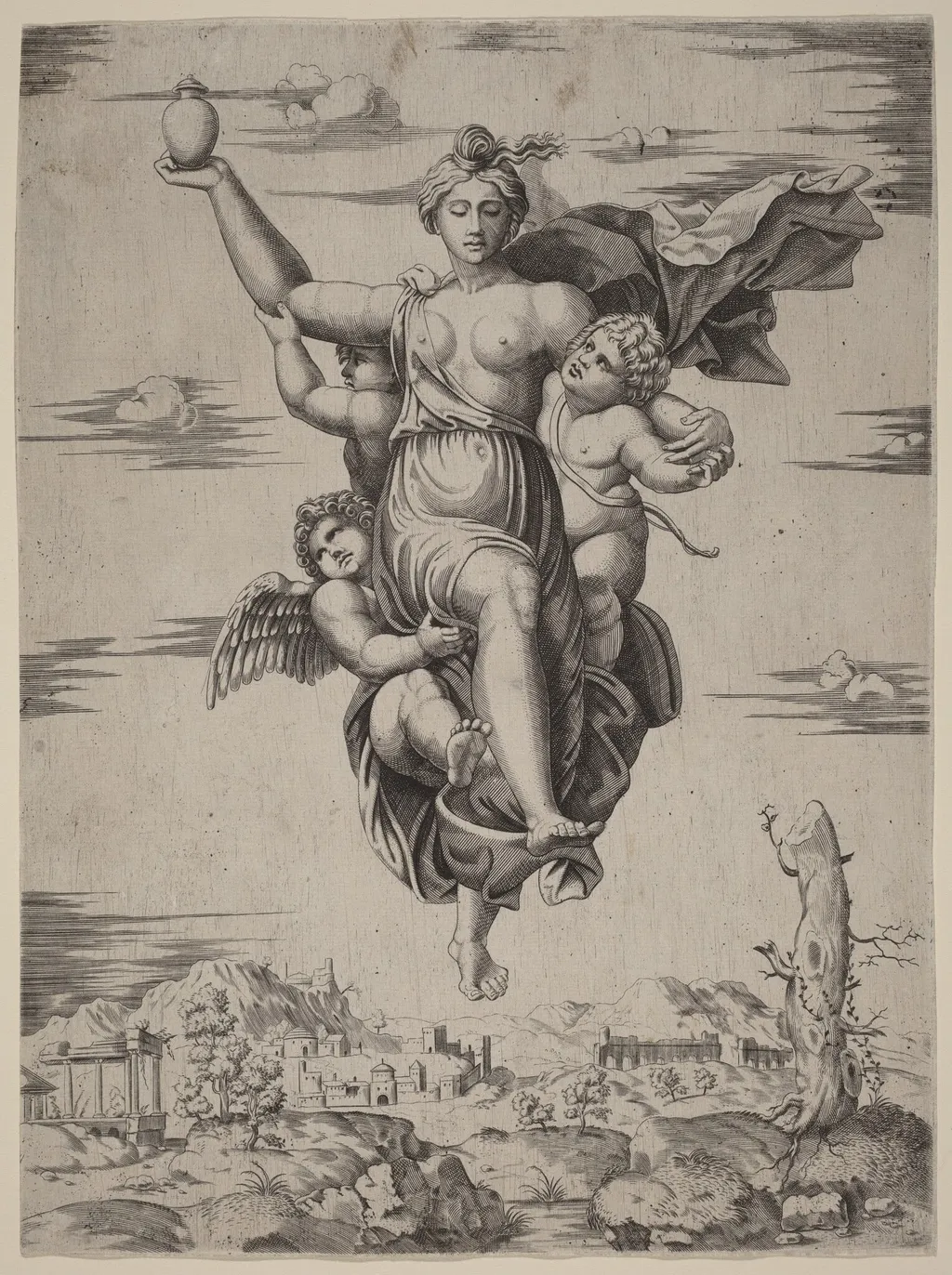 Psyche Carried to Olympus, by Italian 16th Century, ink, 1550