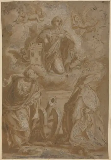 Saint Barbara in Glory with Saints Nicholas and Jerome, by Italian 16th Century