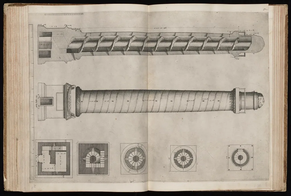 Section and Elevation of Trajan's Column, by Italian 16th Century, ink, 1544