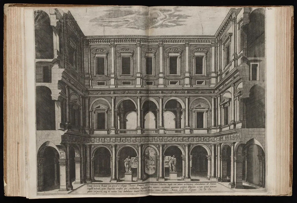 Section of the Courtyard of Palazzo Farnese, by Italian 16th Century, ink, 1560