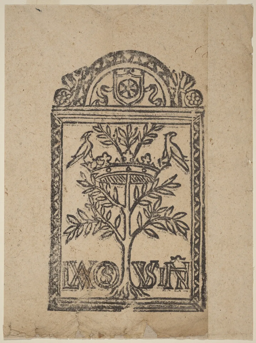 Tree with Crown and Two Birds, by Italian 16th Century, ink, 1501