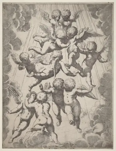 A Group of Angels in Glory, by Italian 17th Century