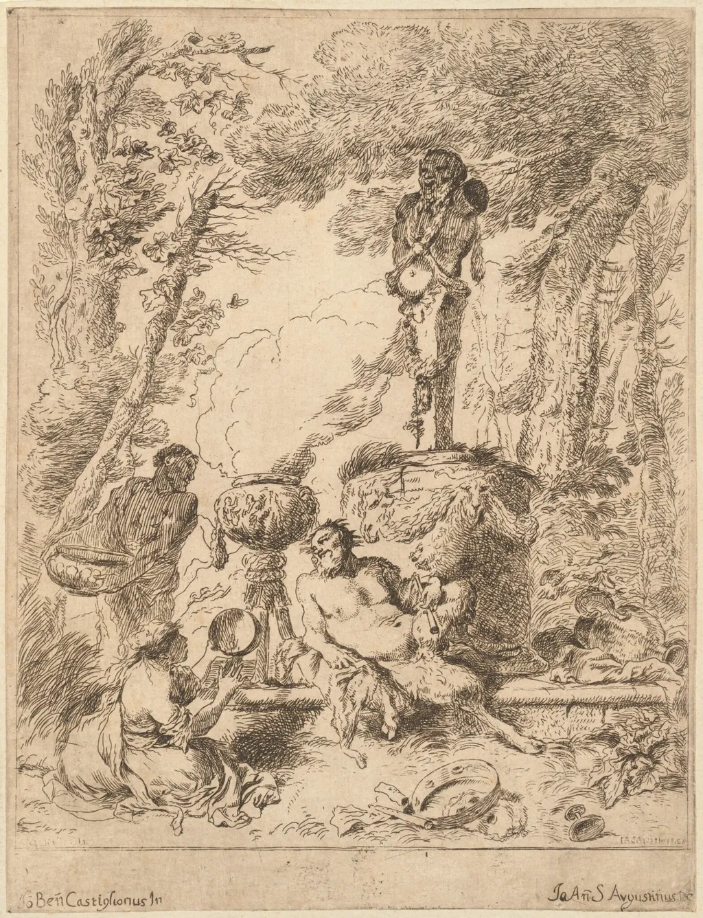 Bacchanal by a Herm, by Italian 17th Century, ink
