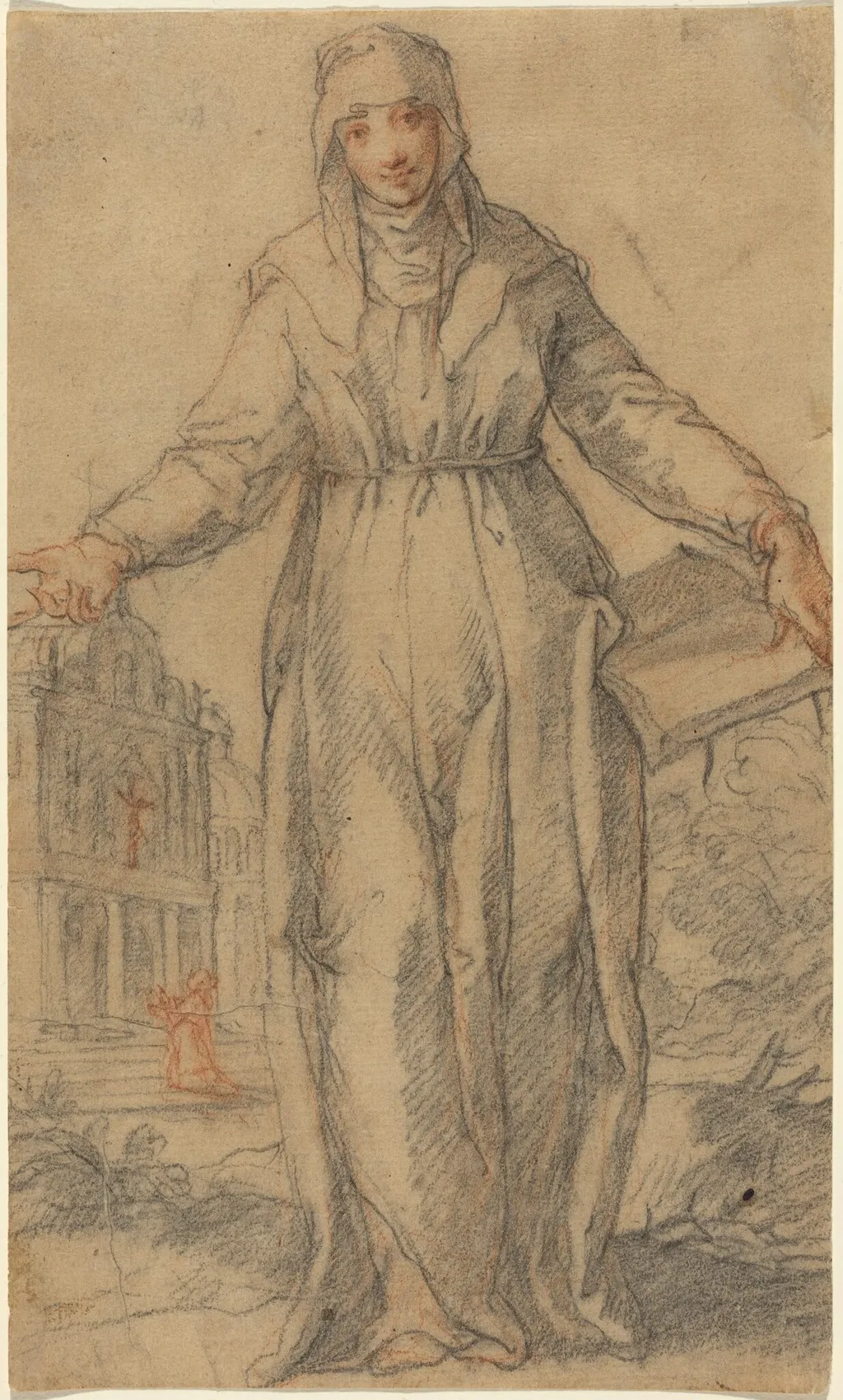 Female Saint (Saint Clare of Assisi or Saint Catherine of Siena?), by Italian 17th Century, chalk, 1600